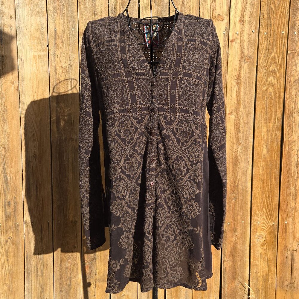 NWT Johnny Was Brown Eyelet Boho Tunic